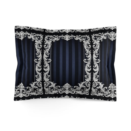 Navy Stripes & Baroque Pillow Sham – Ornate Silver Scroll Decorative Pillowcase