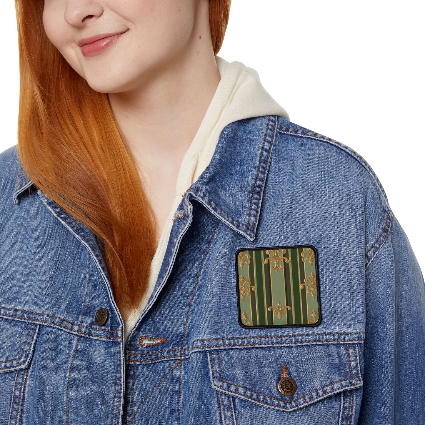 Elegant Vintage Iron-On Patches for Jackets, Upcycle Fashion, DIY Projects, Unique Gift Idea  - Green Striped Gold Baroque