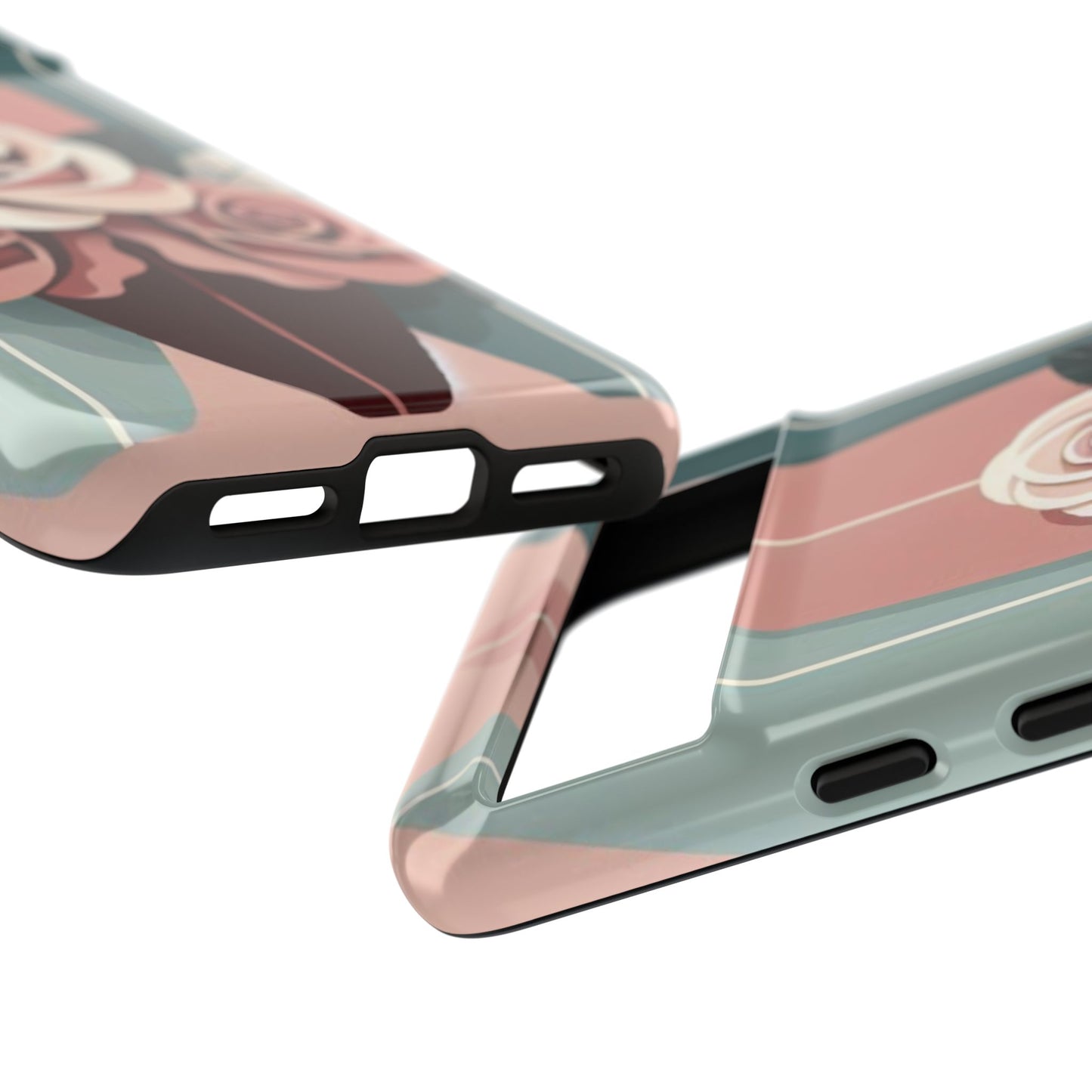 Phone Case - Burgundy, Matte Mauve & Teal Surfboard & Roses Design