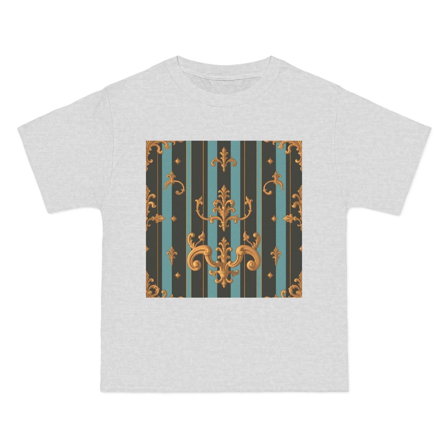 Elegant Vintage Pattern T-Shirt, Stylish Tee for Everyday Wear, Retro Design Shirt, Perfect Gift for Art Lovers - Black & Turquoise Striped Baroque
