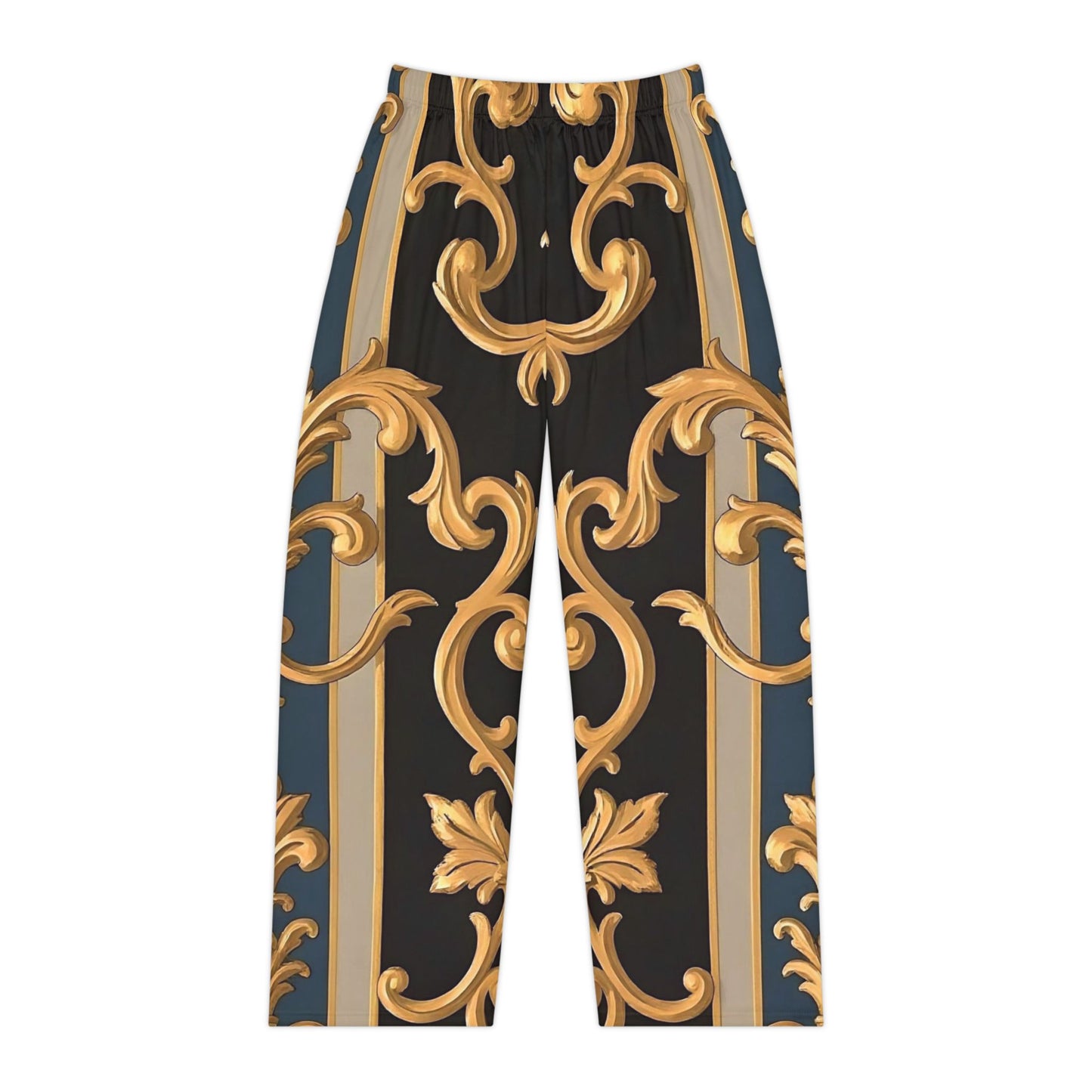 Elegant Women's Pajama Pants, Luxurious Sleepwear, Comfortable Loungewear, Perfect Gift for Her - Blue & Black Striped Rococo