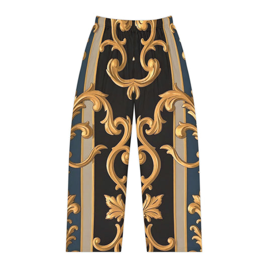 Elegant Women's Pajama Pants, Luxurious Sleepwear, Comfortable Loungewear, Perfect Gift for Her - Blue & Black Striped Rococo