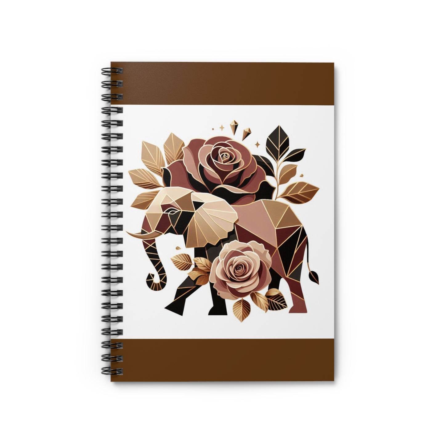 Stylish Elephant Spiral Notebook - Ruled Line with Floral Design - Brown & Gold Elephant & Roses Design