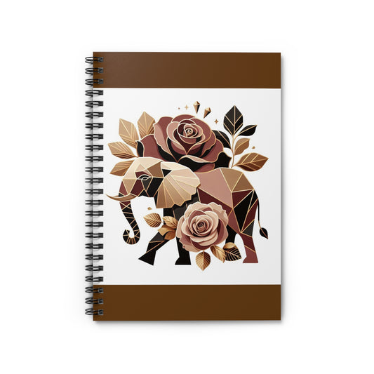 Stylish Elephant Spiral Notebook - Ruled Line with Floral Design - Brown & Gold Elephant & Roses Design