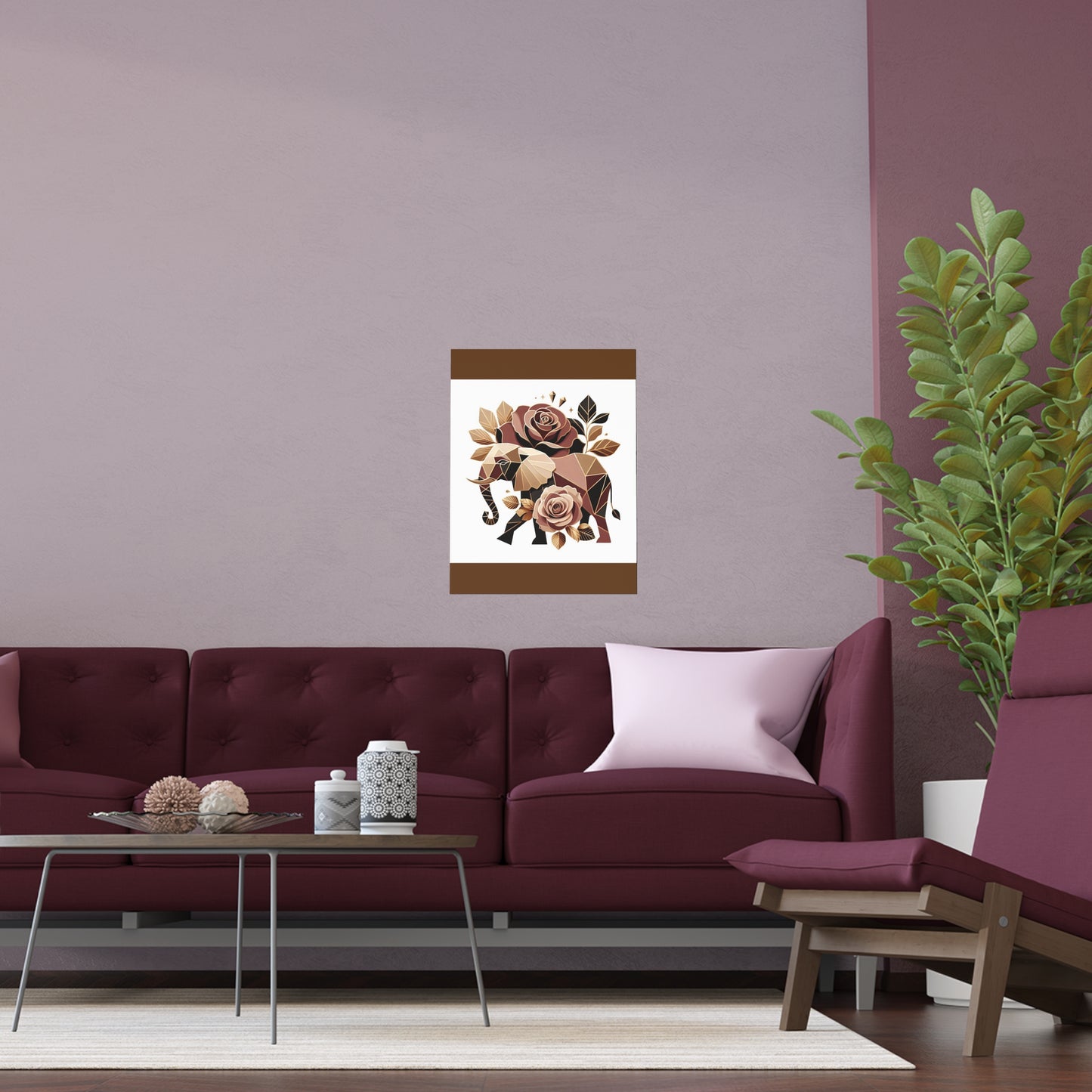 Elegant Floral Silk Poster - Indoor/Outdoor Wall Art for Home Decor - Brown & Gold Elephant & Roses
