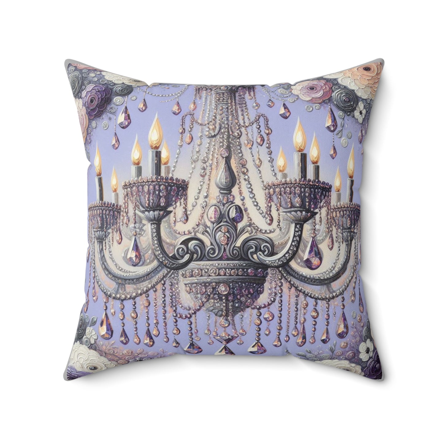 Elegant Chandelier Pillow, Home Decor, Cozy Living Room Accent, Floral Cushion - Lilac Jeweled Chandelier