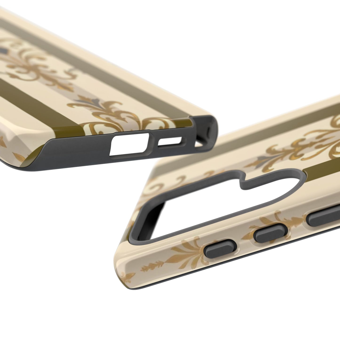 Elegant Floral Motif Phone Case - Tough Cases with Vintage Design - Olive Striped Gold Damask