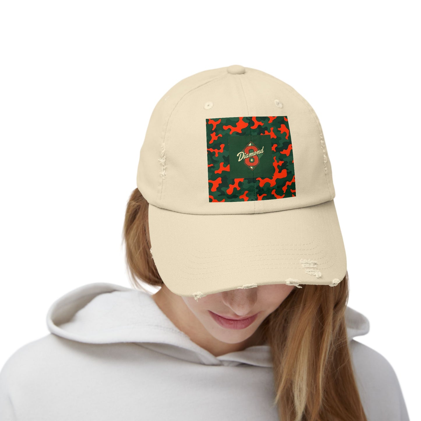 Trendy Distressed Cap - Casual Streetwear Accessory, Perfect for Outdoor Adventures, Gifts, Everyday Style - Green & Orange Camo Diamon 8