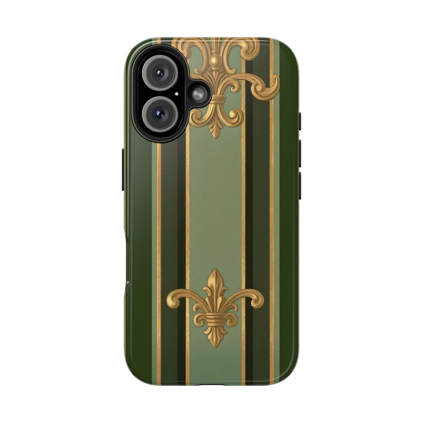 Elegant Tough Phone Cases - Baroque Design, Durable Cell Phone Covers, Unique Gifts for Her, Holiday Gifts - Green Striped Gold Baroque