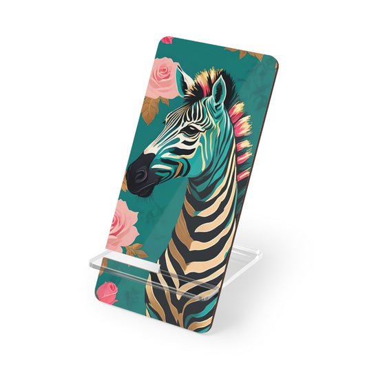 Smartphone Stand - Elegant Zebra Design - Teal & Gold Zebra & Roses Decorative Holder
