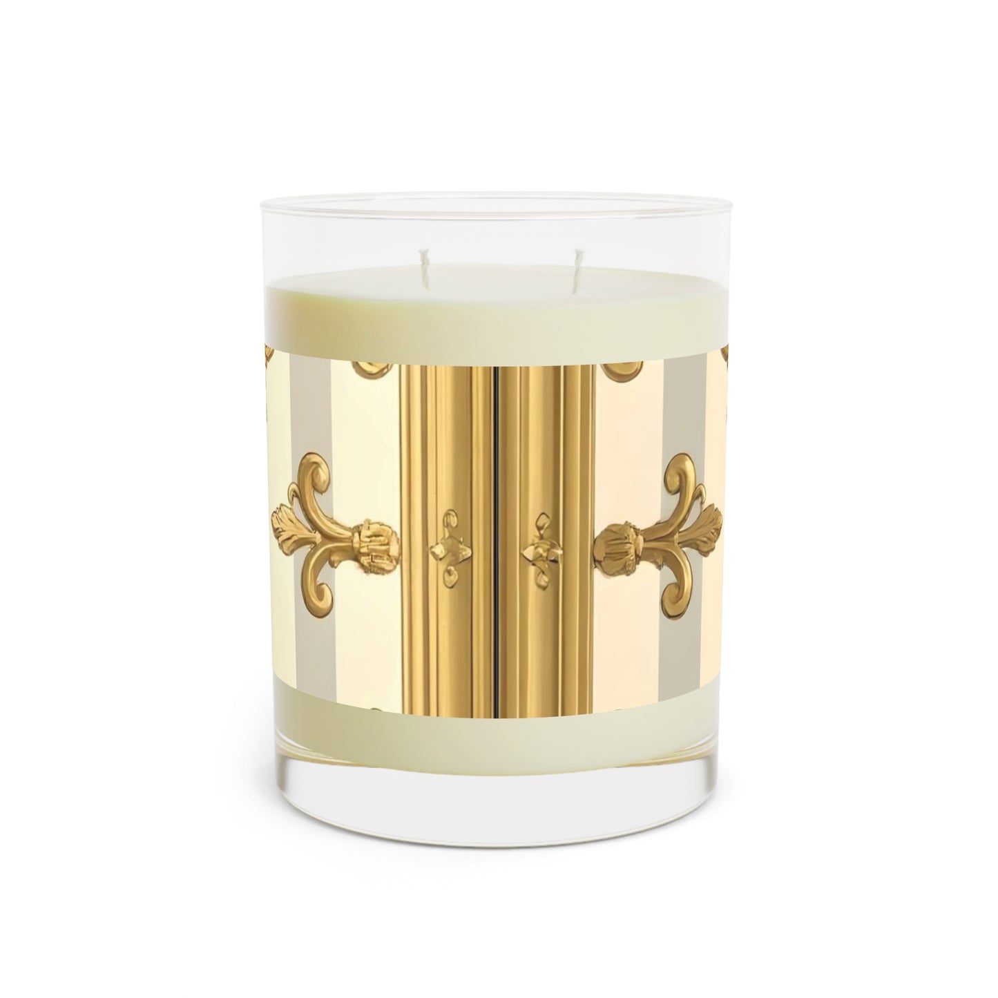 Luxurious Decorative Candle - Elegant Aromatherapy Gift, Home Decor, Relaxation, Wedding Favors - Matte Gray & Cream Striped Gold Baroque