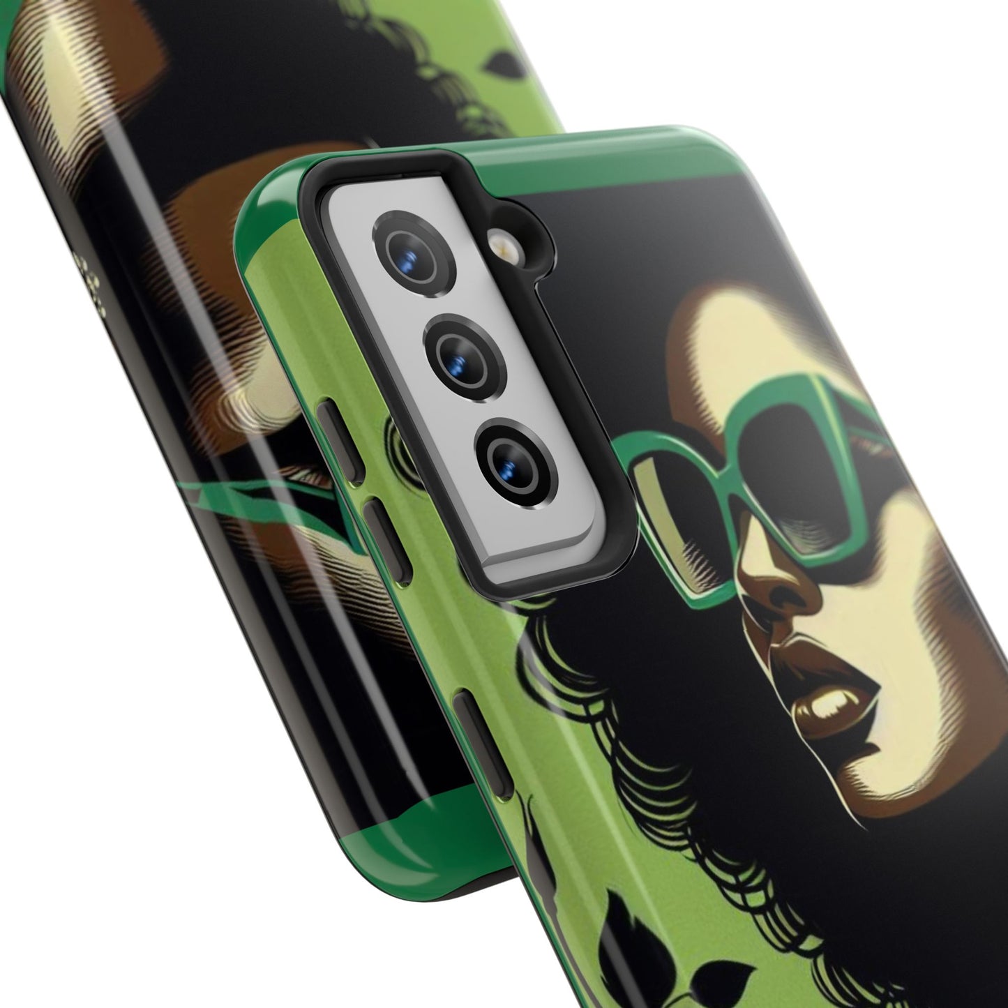 Chic Tough Phone Case | Artistic Green & Black Design | Phone Protection, Gift for Her, Stylish Accessory, Trendy Tech - Lady in Green