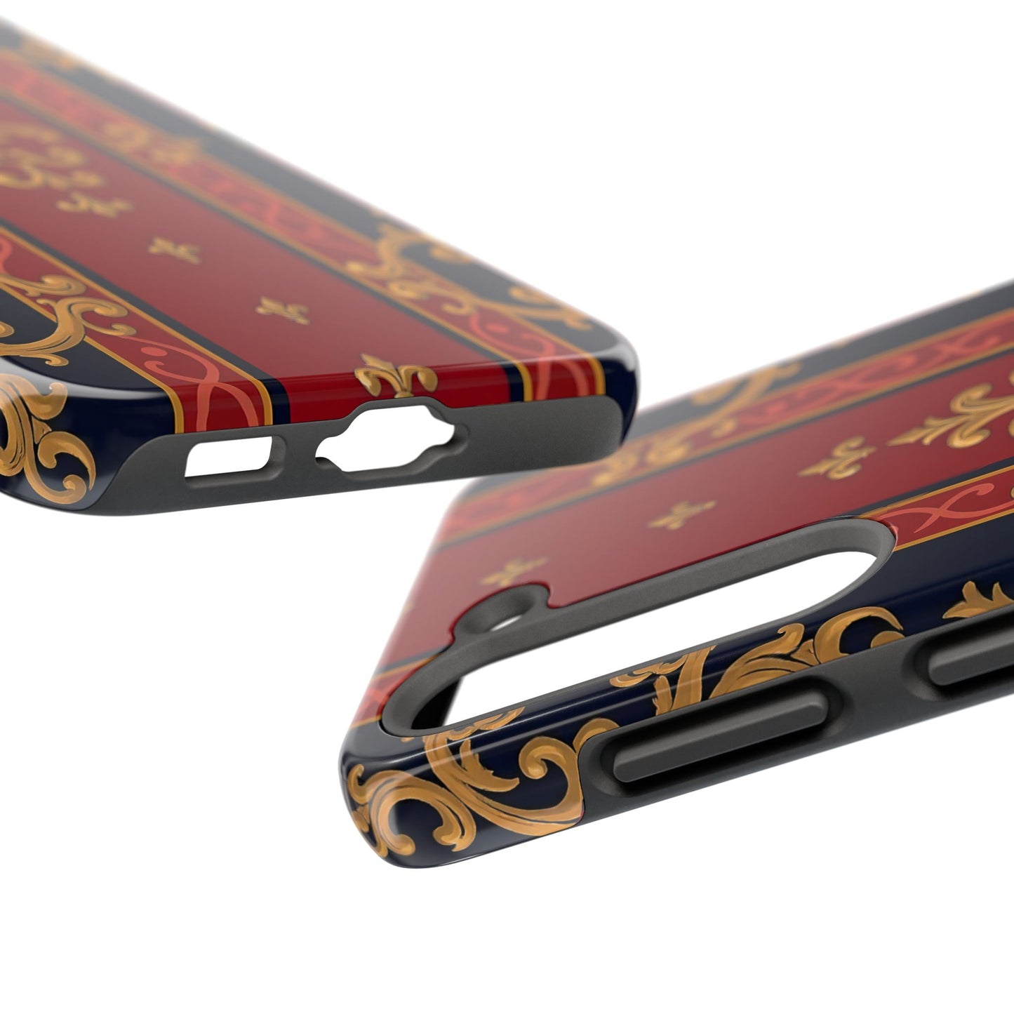 Elegant Vintage Phone Cases, Tough Phone Cover, Stylish Cell Phone Accessories, Durable Phone Protection - Midnight Blue & Dusk Red Gold Baroque