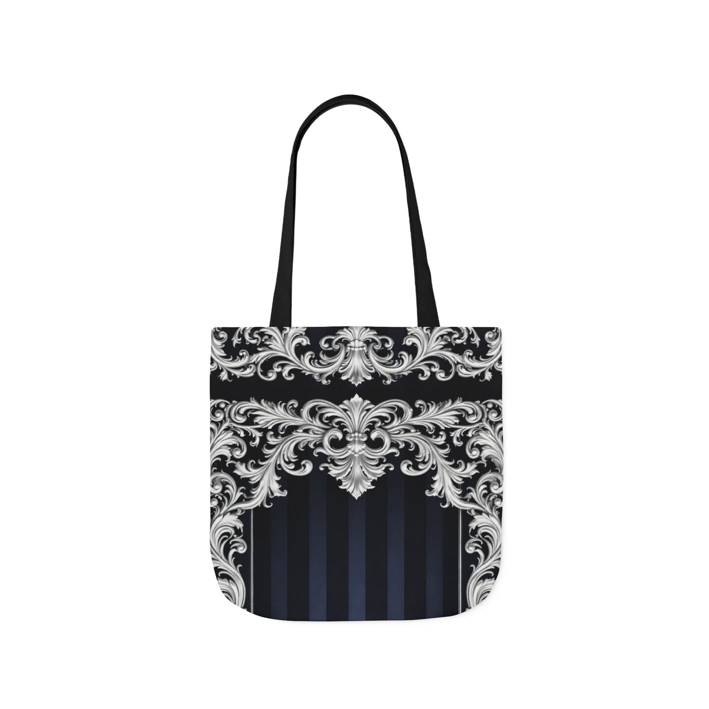 Navy Stripes & Baroque Canvas Tote Bag