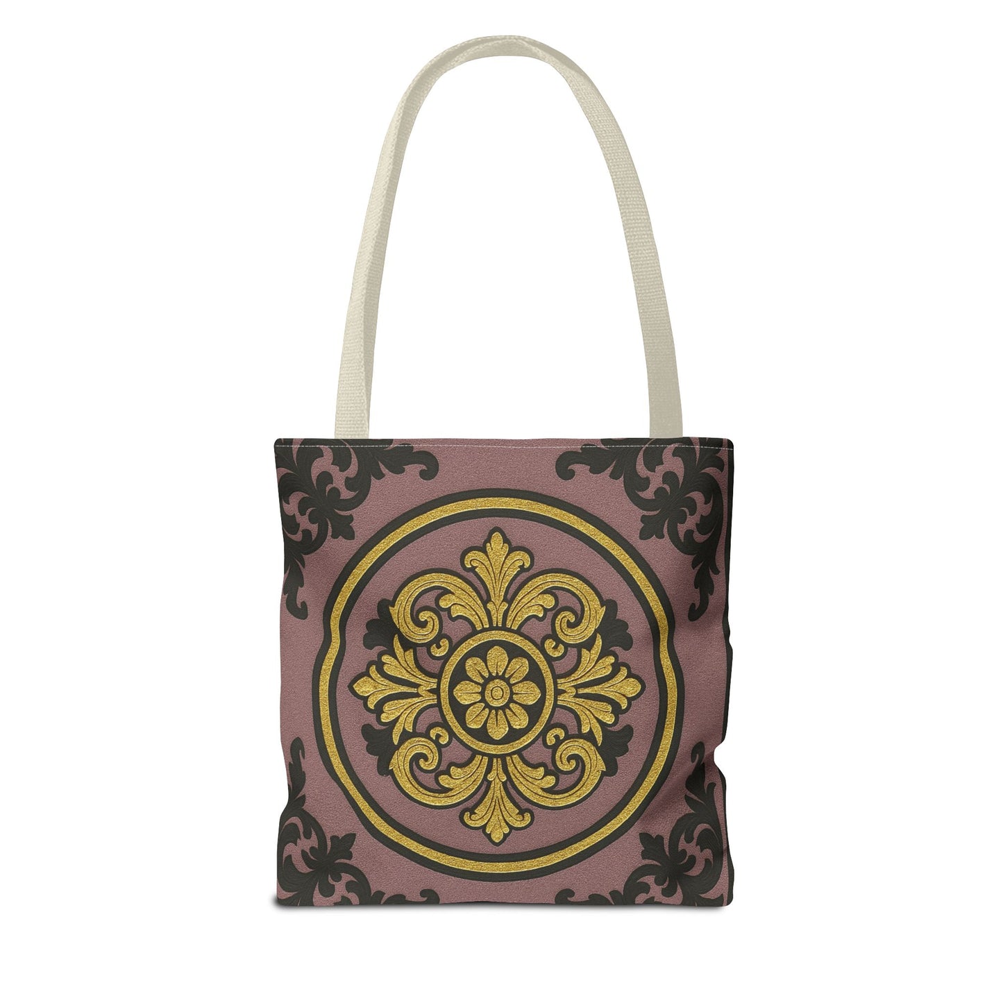 Elegant Gilded Mauve With Gold-Black Baroque Print Tote Bag, Reusable Shopping Tote, Gift for Her, Weekend Bag, Eco-Friendly Handbag