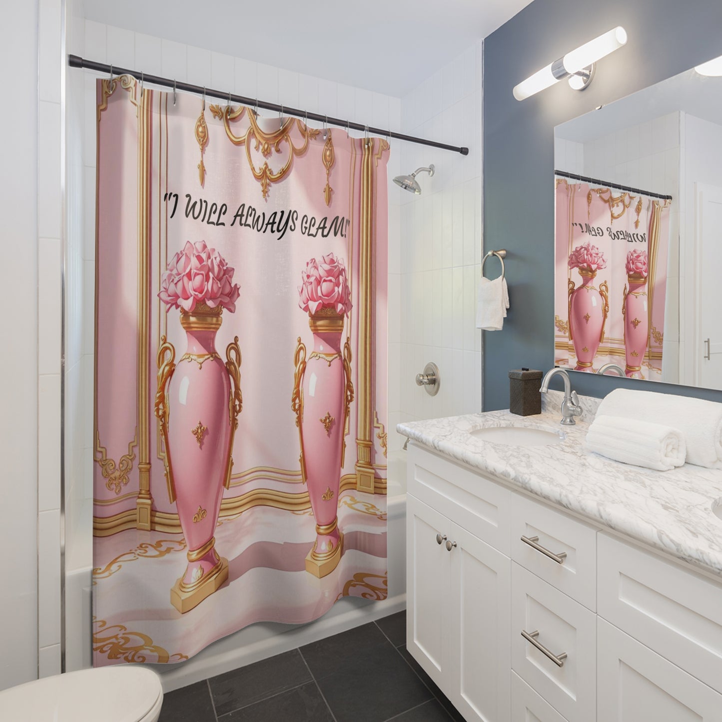 Elegant Floral Shower Curtain, Inspirational Bathroom Decor, Pink Home Accessories, Gift for Her - I WILL ALWYAYS GLAM