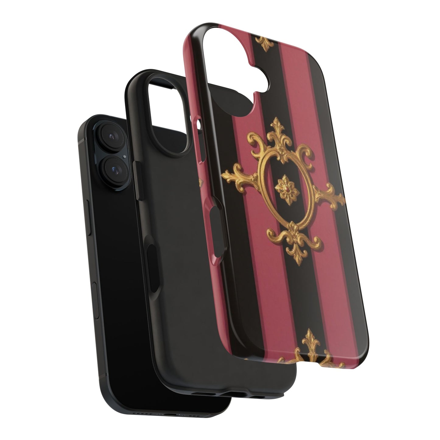 Elegant Black & Mauve Striped Gold Baroque Tough Phone Cases, Luxe Phone Covers, Fashionable Mobile Cases, Gift for Her, Holiday Phone Accessories