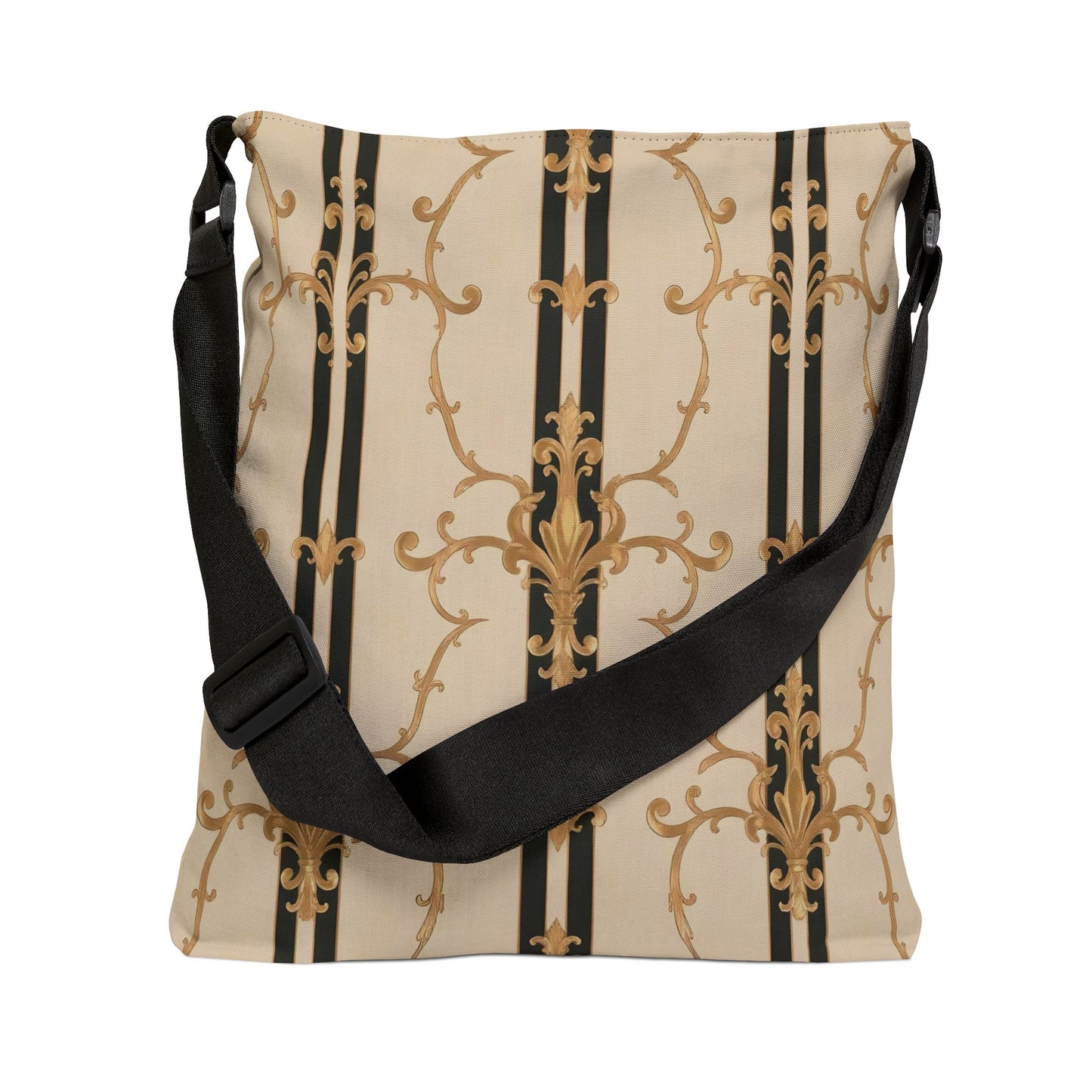 Elegant Adjustable Tote Bag, Stylish Shoulder Bag, Versatile Carryall, Fashionable Gift, Chic Everyday Tote - Black & Beige Striped Damask