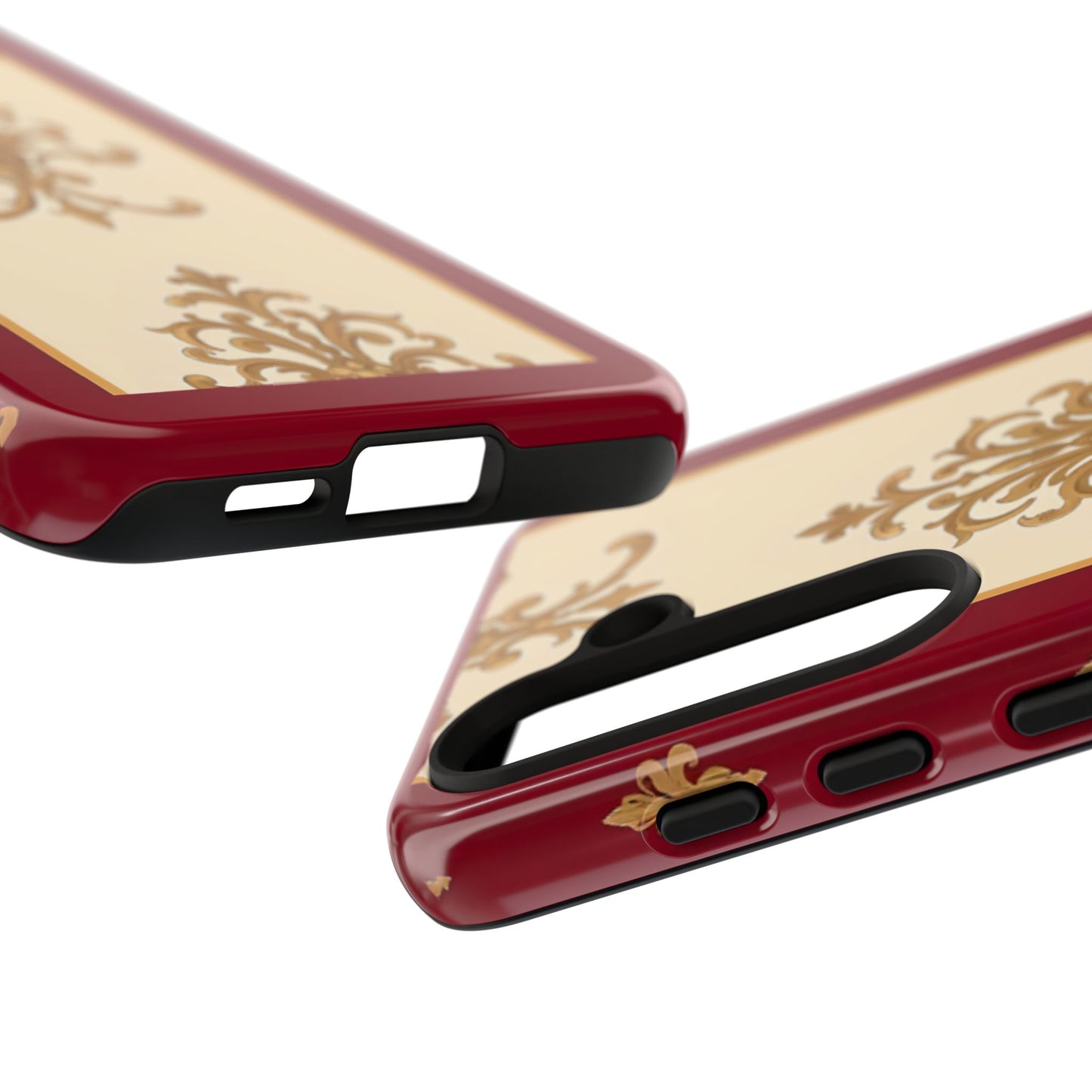 Elegant Floral Motif Phone Case - Tough Cases with Vintage Design - Dusk Red Striped Gold Damask