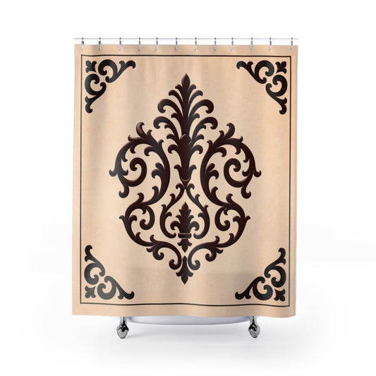 Almond-Beige & Brown Baroque Shower Curtain — Vintage Baroque Bathroom Decor
