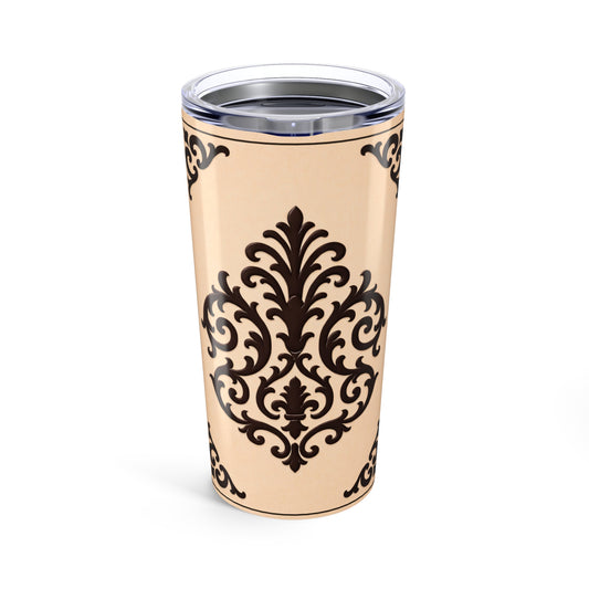Almond-Beige & Brown Baroque 20oz Tumbler with Elegant Brown Baroque Pattern – Insulated Travel Cup