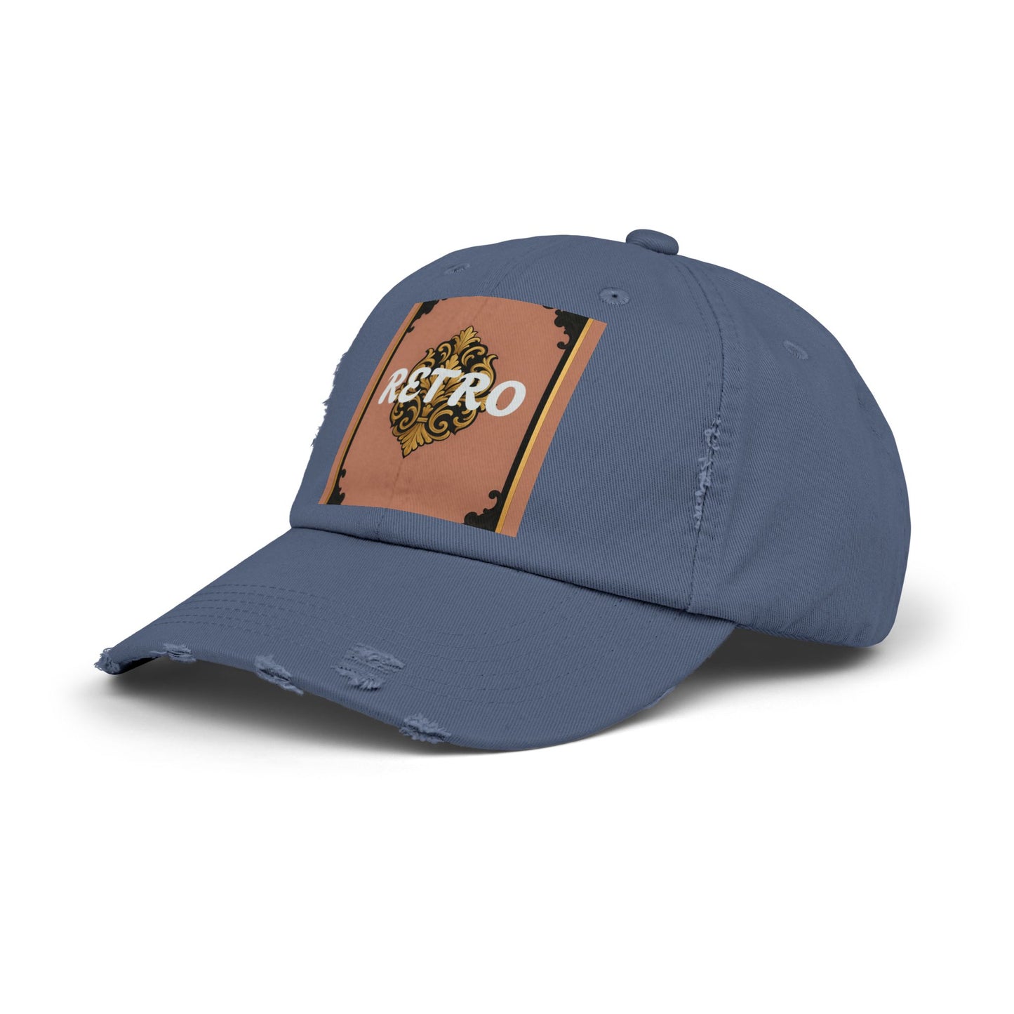 Retro Mauve & Black-Gold Baroque Distressed Cap — Vintage Ornamental Logo Dad Hat
