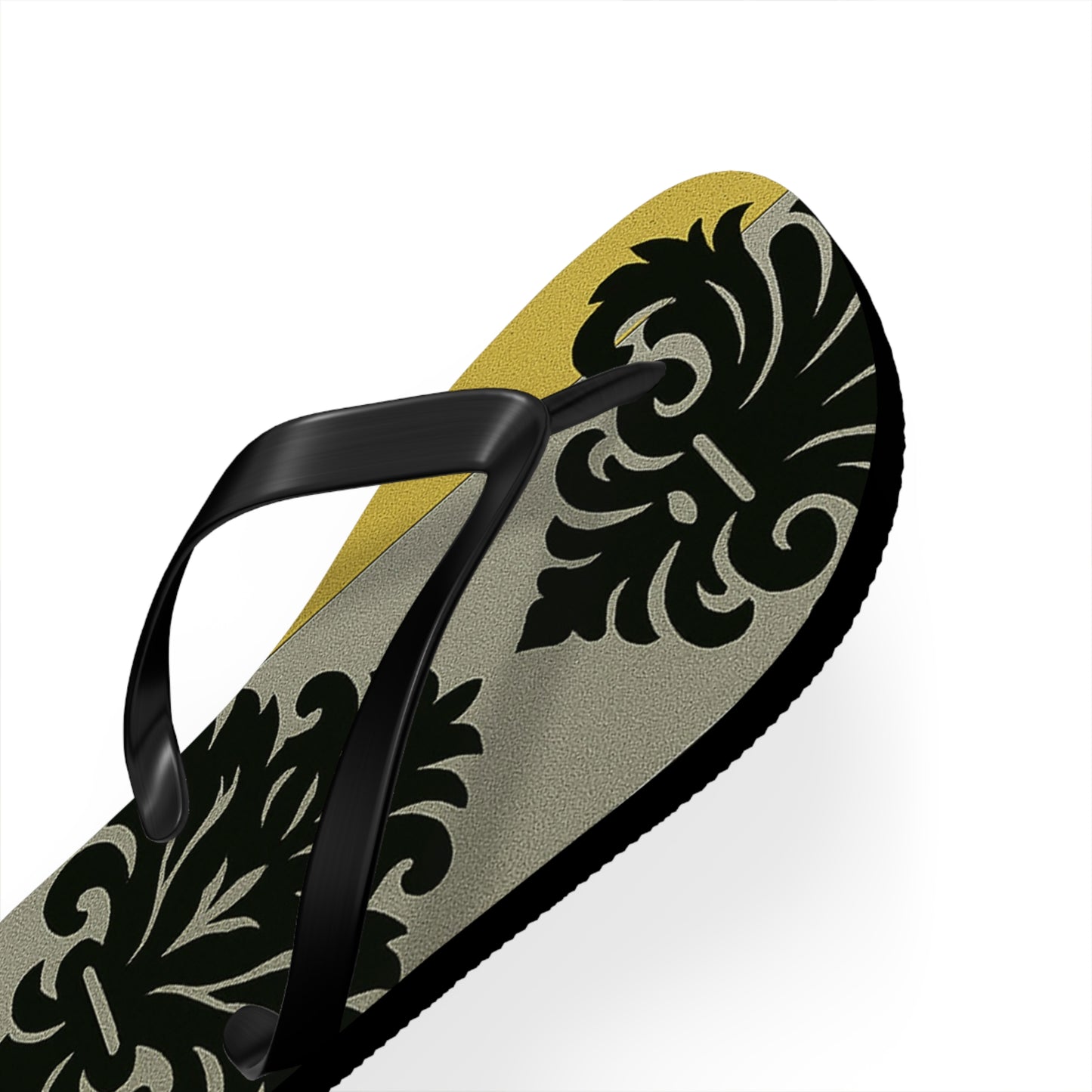 Stylish Flip Flops - Summer Sandals for Beach, Vacation, and Casual Wear - Silver & Gold Striped Black Baroque