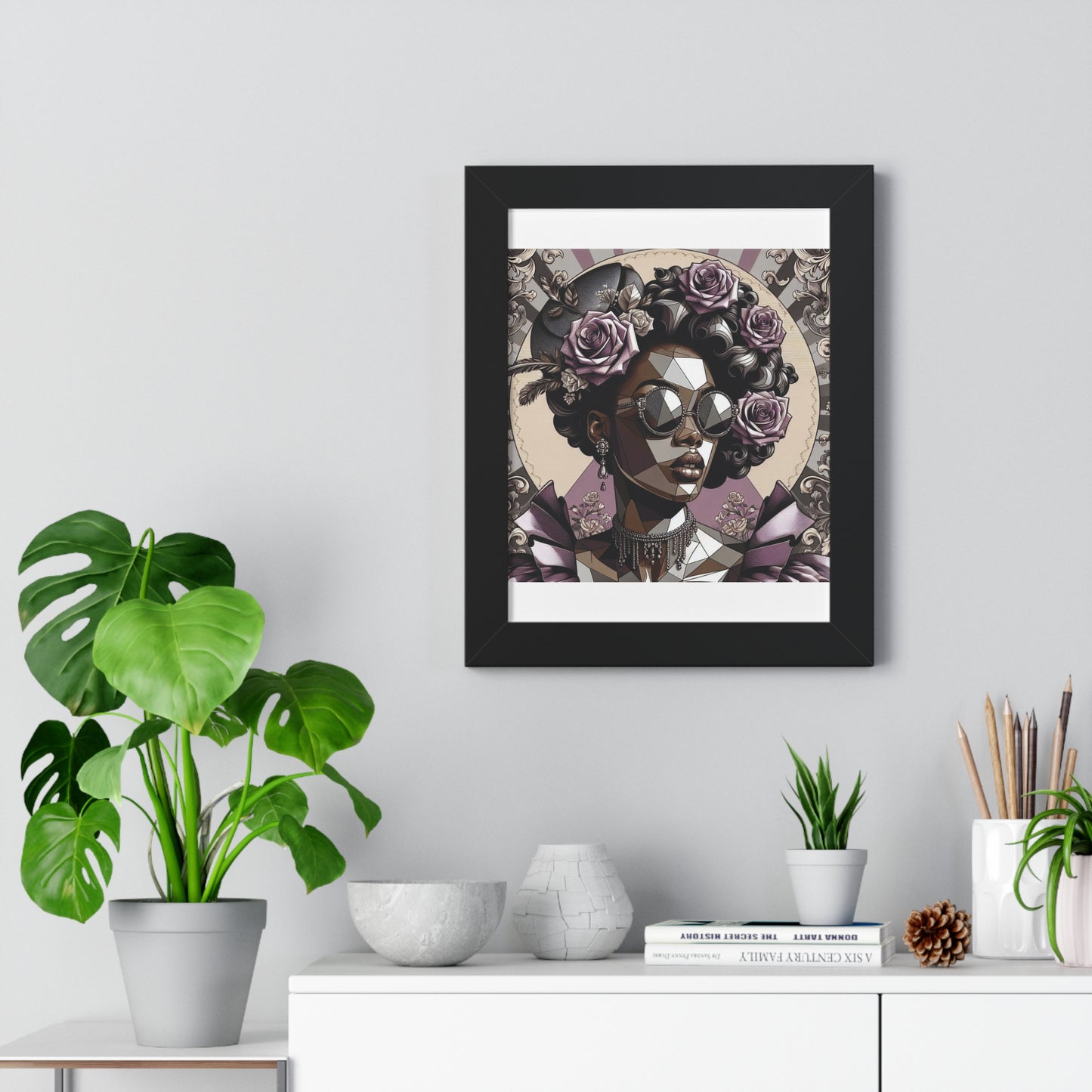 Chic Framed Vertical Poster, Home Decor Wall Art, Modern Art, Gift for Her, Unique Interior Design - Lilac Baroque Lady