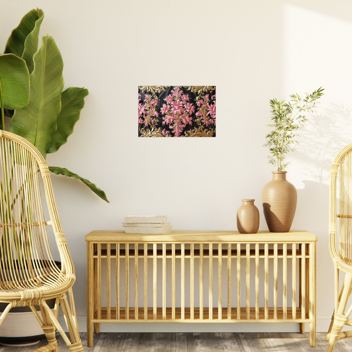 Elegant Floral Foam Board | Decorative Wall Art, Home Decor, Wedding Decor, Party Backdrop - Black & Pink Oil Painting Style Rococo