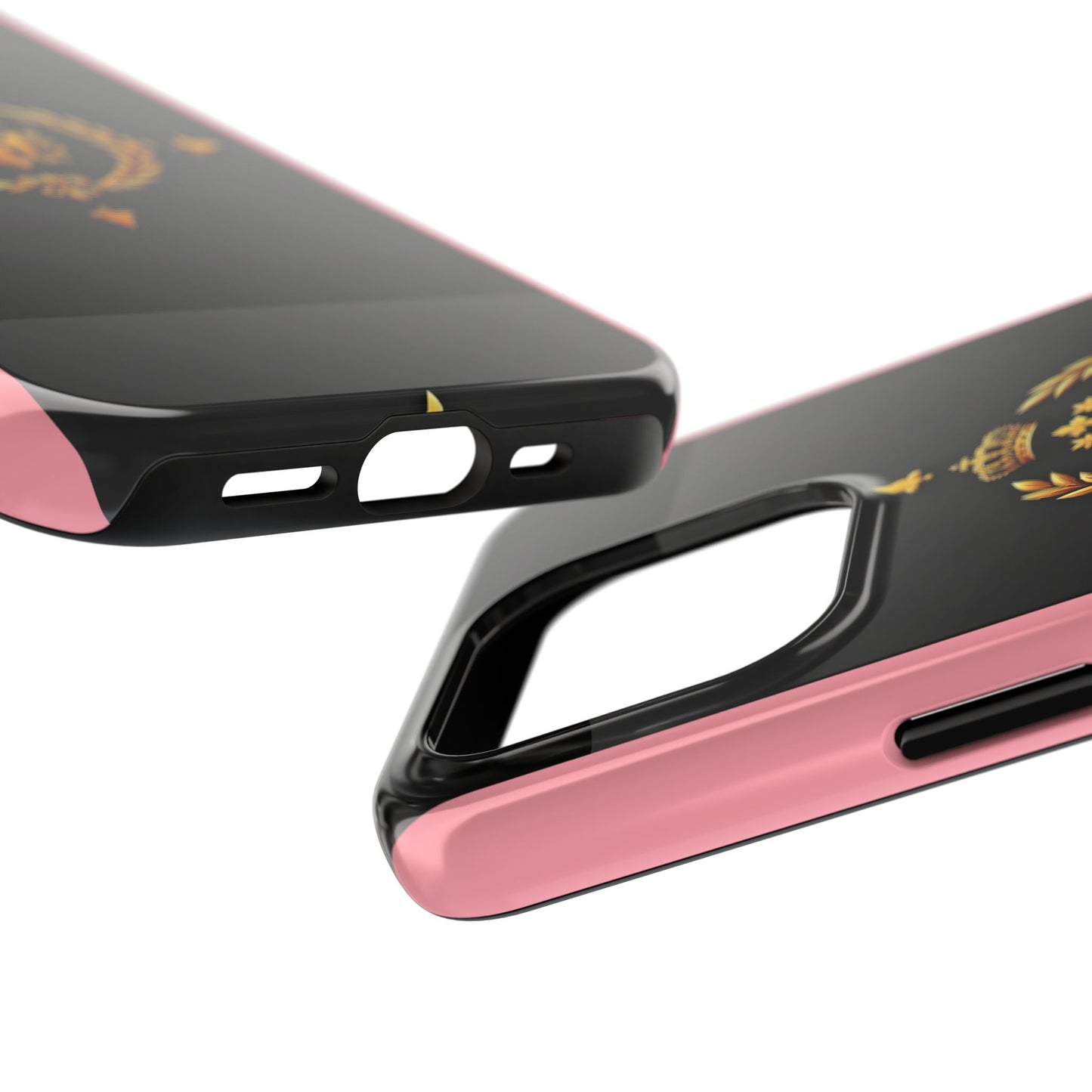 Tough Phone Case with Regal Design - Elegant Phone Protection, Gift for Him/Her, Royalty Inspired - Pink Striped Gold Crest