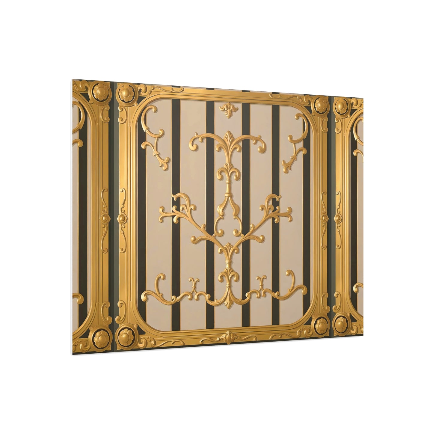 Ornate Foam Board Wall Art, Elegant Home Decor, Decorative Foam Panel, Gift for Homeowners, Wedding Decor Ideas - Beige Striped Gold Rococo