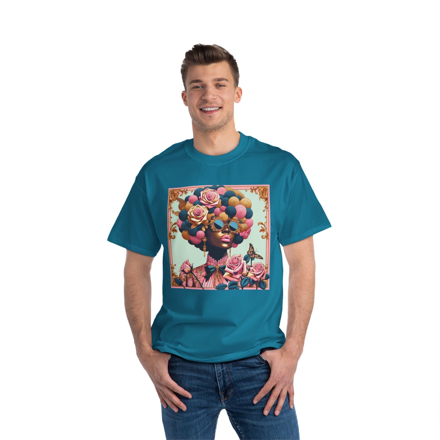 Vibrant Art Tee - Short-Sleeve T-Shirt with Colorful Floral Design, Art Lovers Gift, Trendy Summer Fashion - Lady In Pink Baroque