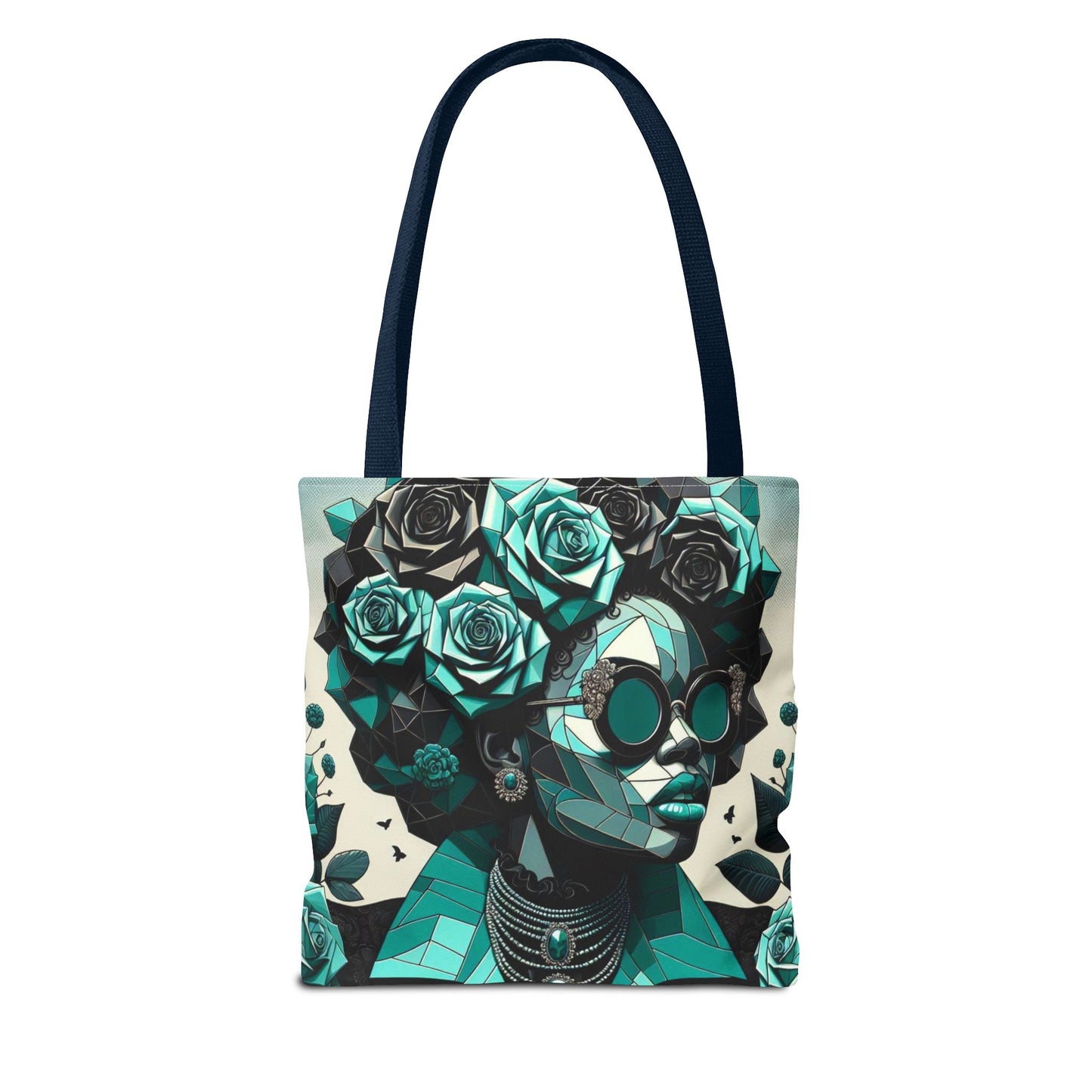 Chic Floral Tote Bag - Stylish Eco-Friendly Handbag for Everyday Use, Perfect for Gifts, Shopping, Beach, Art Lovers - Turquoise & Black Roses Lady