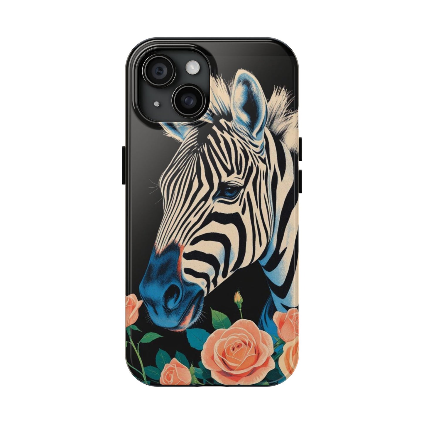 Zebra Tough Phone Case - Trendy Floral Design for Animal Lovers - Blue Zebra & Roses