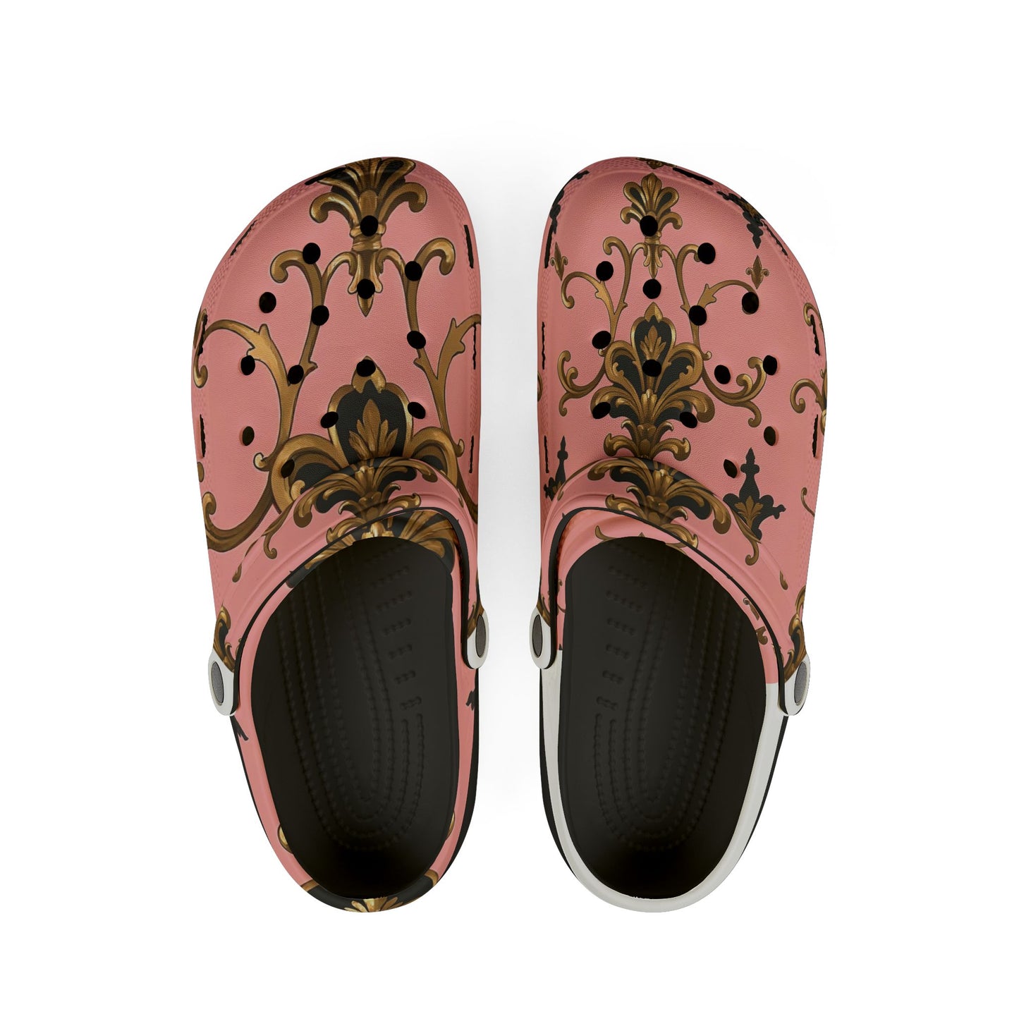 Stylish Floral EVA Clogs - Comfortable Slip-Ons, Trendy Footwear for Home - Pink, Black & Gold Rococo