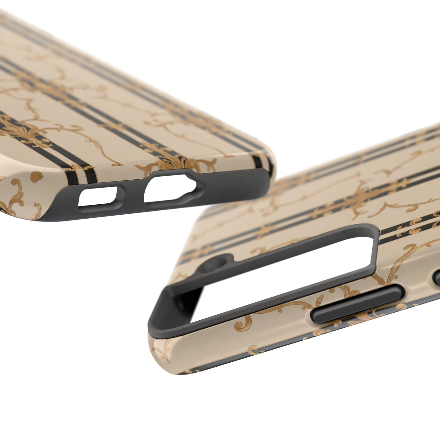 Elegantly Tough Phone Cases | Stylish Phone Covers, Durable Cases, Fashionable Accessories - Black & Beige Striped Damask