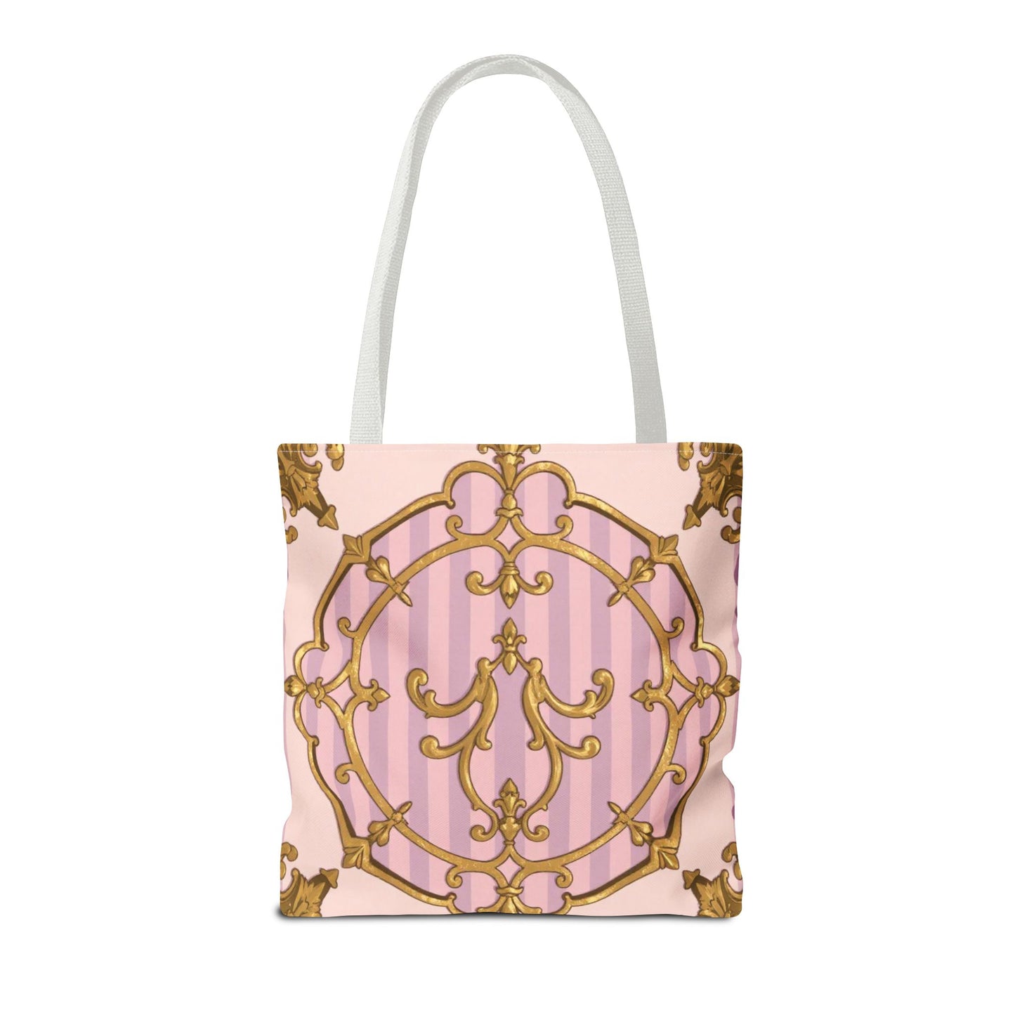 Elegant Lavender & Alabaster Striped Gold Baroque Tote Bag - Stylish Fabric Shopping Bag, Chic Purse, Gift for Her, Summer Outings