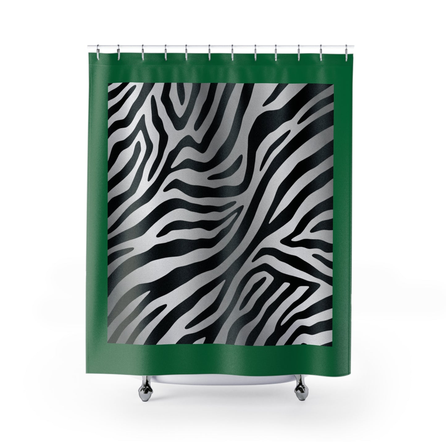 Modern Zebra Print Shower Curtain - Stylish Bathroom Decor - Green Trim