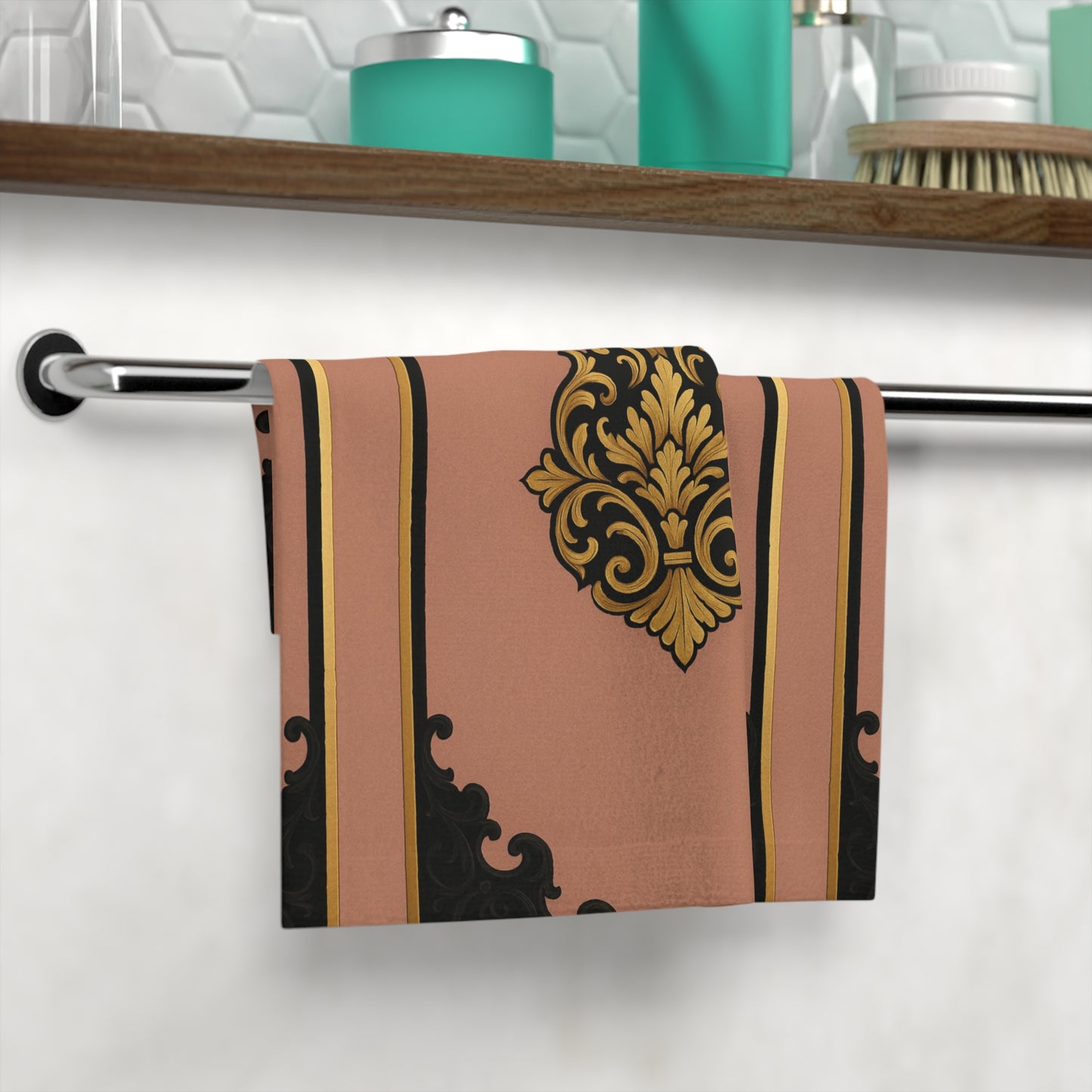 Mauve Black-Gold Baroque Elegant Decorative Face Towel - Luxurious Bathroom Decor, Shower Gift, Monogram Towel, Spa Essentials, Home Accessories