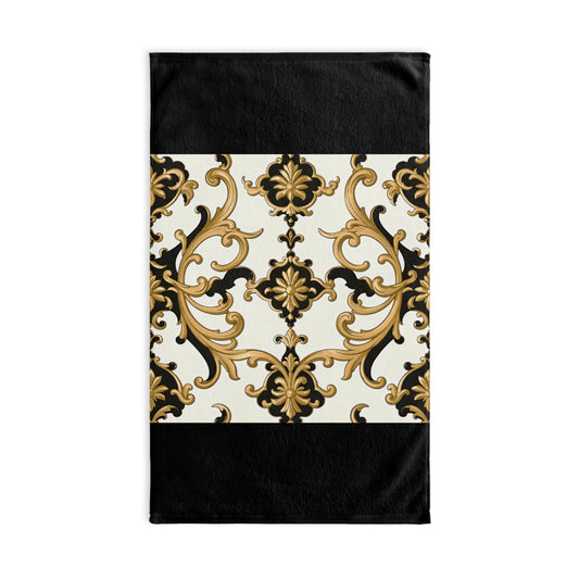Luxurious Vintage Inspired Hand Towel | Elegant Bathroom Decor, Gift for Hostess, Home Essentials, Fabric Hand Towel - Black & Gold Rococo