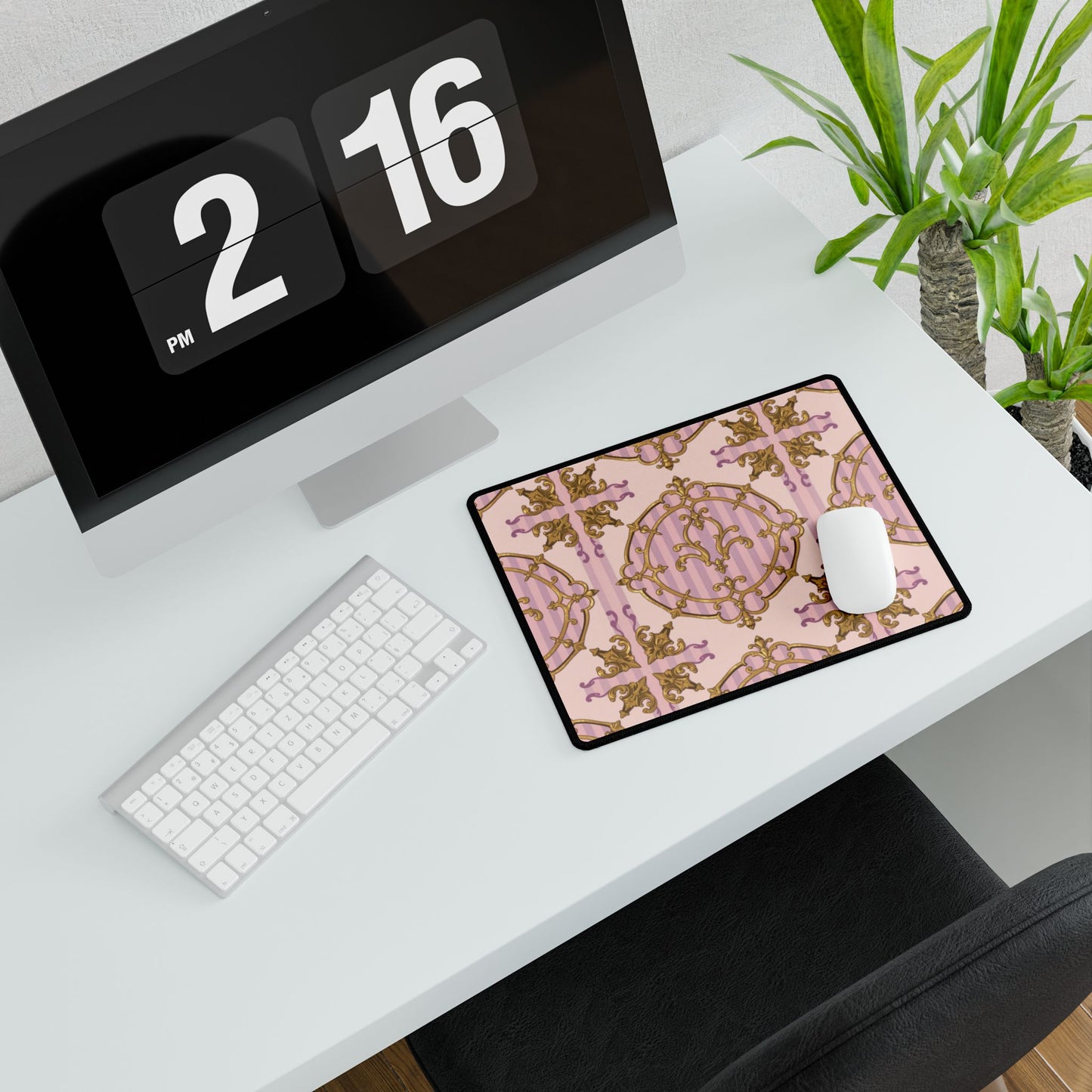 Chic Lavender & Alabaster Striped Gold Baroque Decorative Desk Mats | Elegant Office Decor, Stylish Desk Accessories, Gift for Home Office