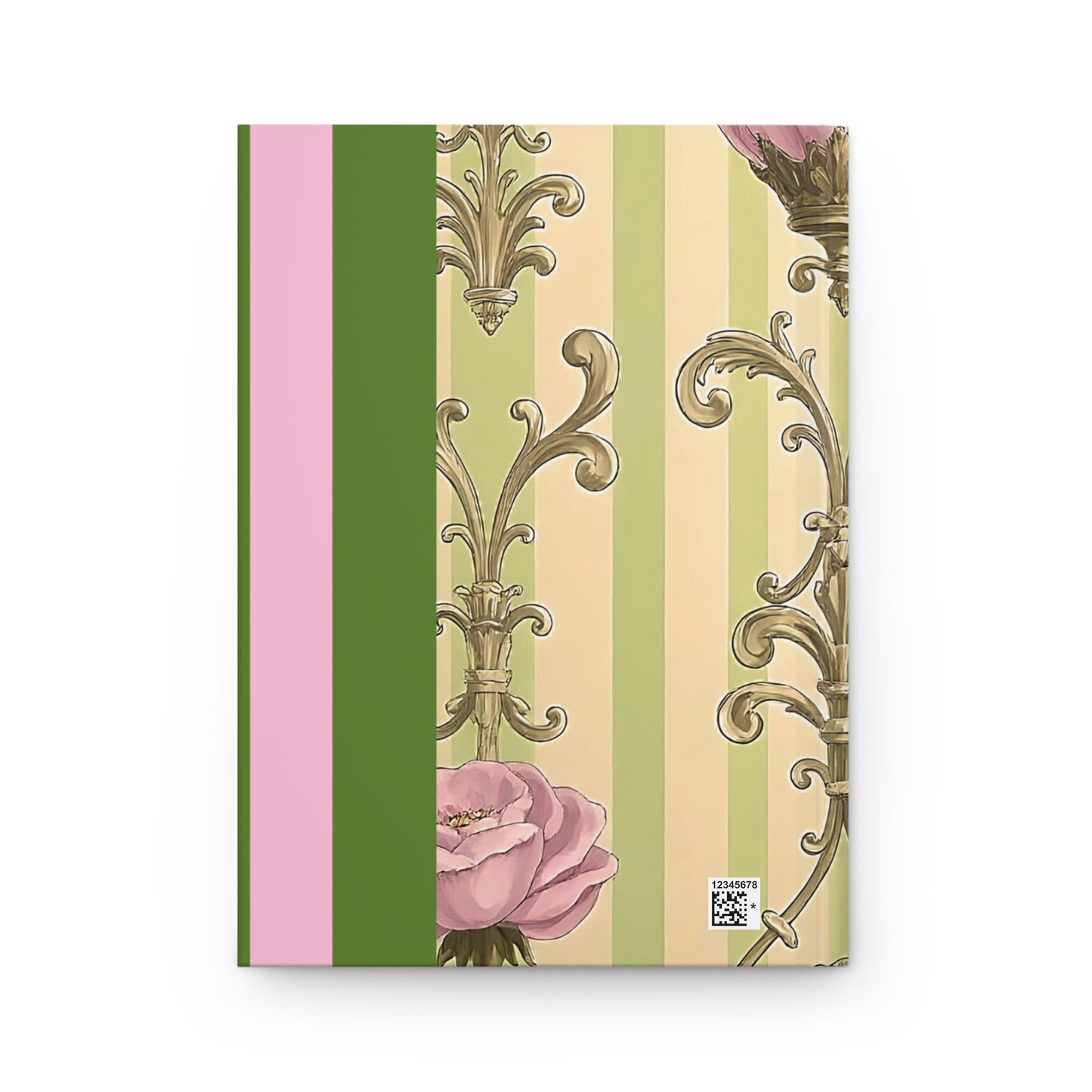 Elegant Floral Hardcover Journal - Stylish Writing Notebook - Lime Green & Pink Striped Damask