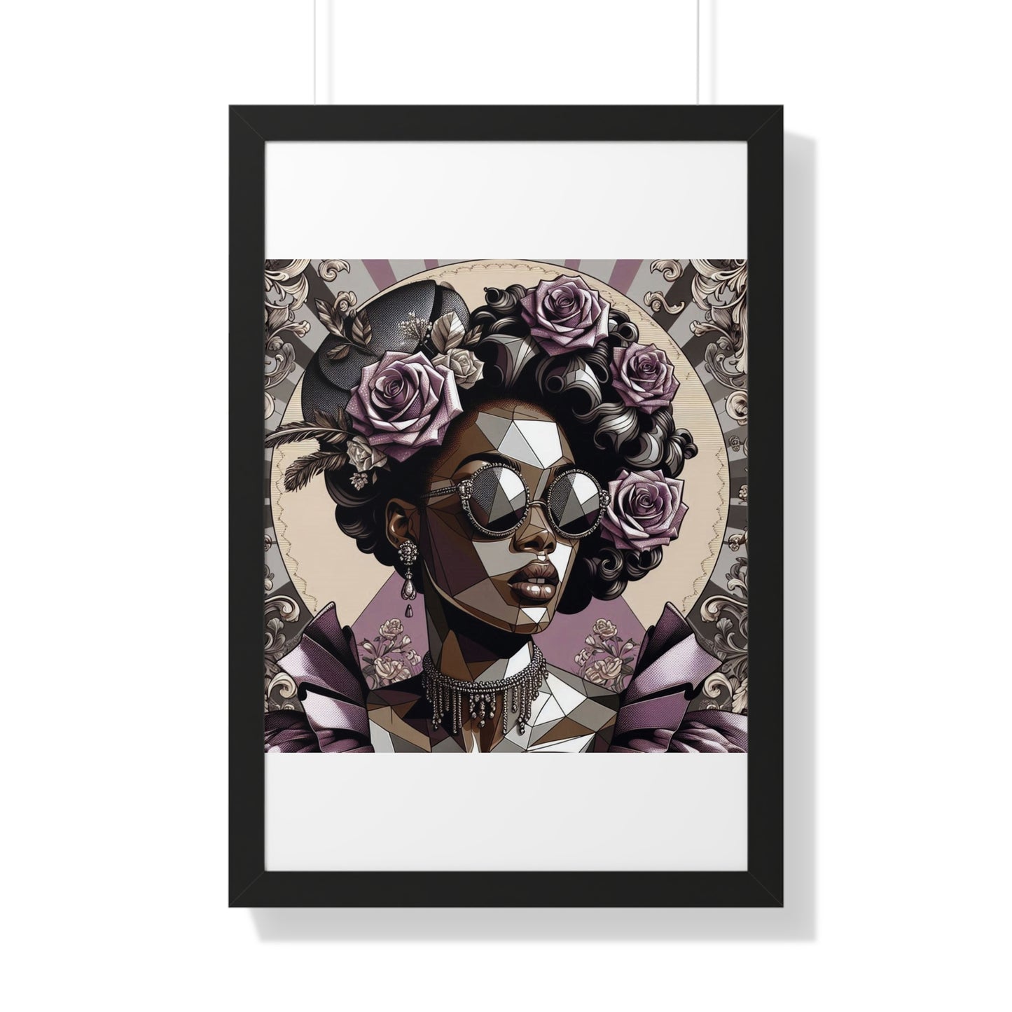 Chic Framed Vertical Poster, Home Decor Wall Art, Modern Art, Gift for Her, Unique Interior Design - Lilac Baroque Lady