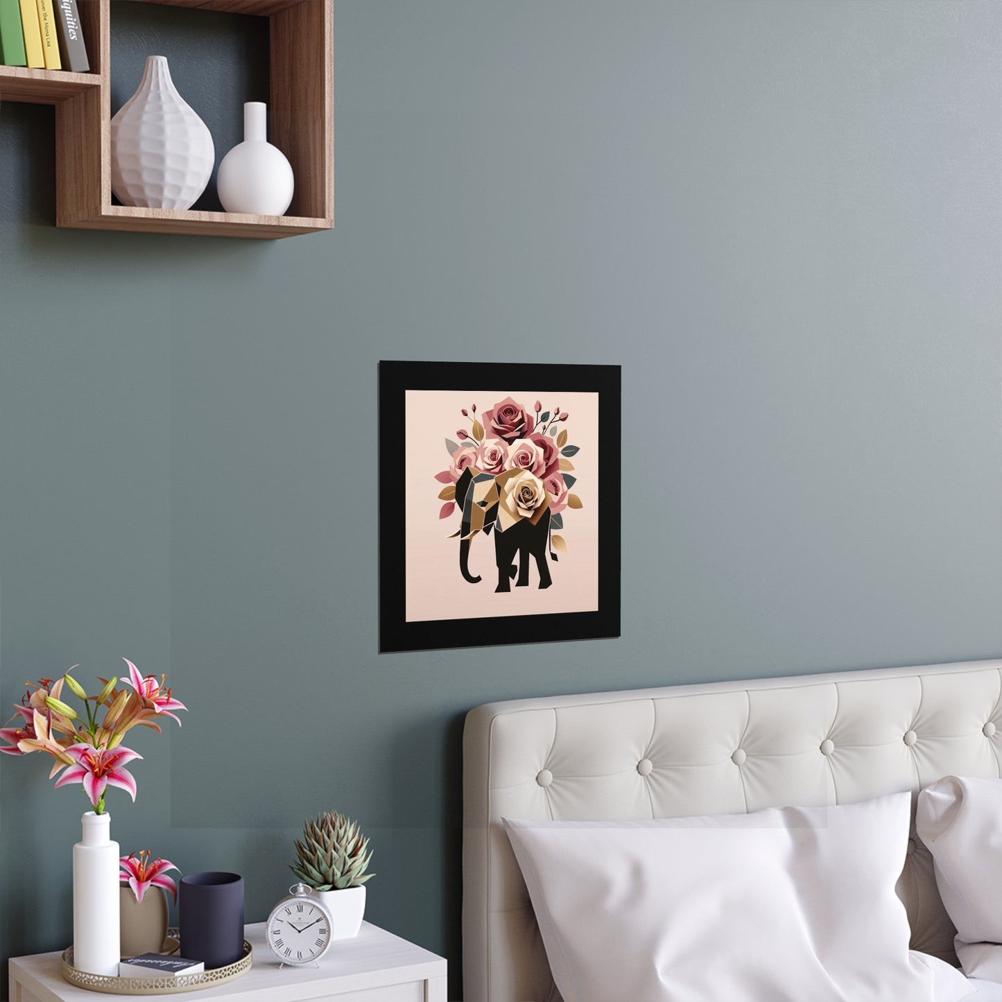 Elegant Floral Silk Poster - Indoor/Outdoor Wall Art for Home Decor - Black & Gold Elephant & Roses