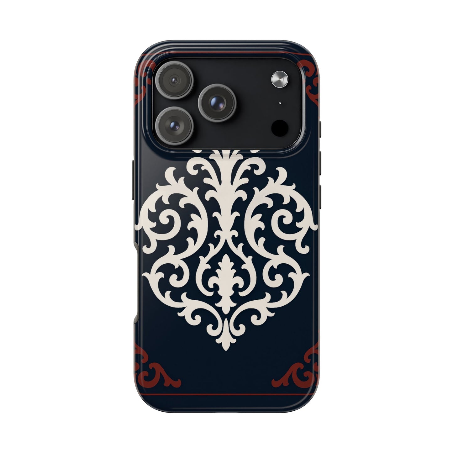Dusk Blue-Maroon & White Baroque Tough Phone Case — Vintage Scroll Design