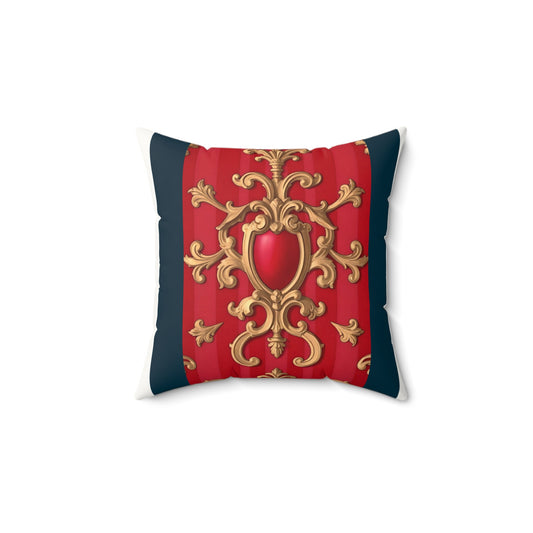 Luxurious Faux Suede Decorative Pillow, Elegant Throw Cushion for Home, Vintage Inspired Pillow - Blue, Red & White Striped Baroque