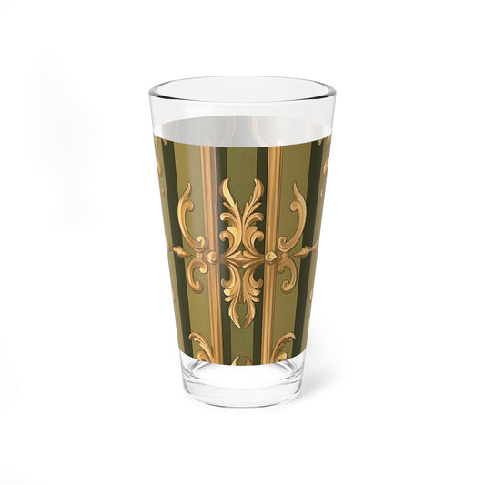 Elegant Vintage Mixing Glass, Unique Barware, 16oz Cocktail Glass, Decorative Drinkware - Olive Green Striped Rococo