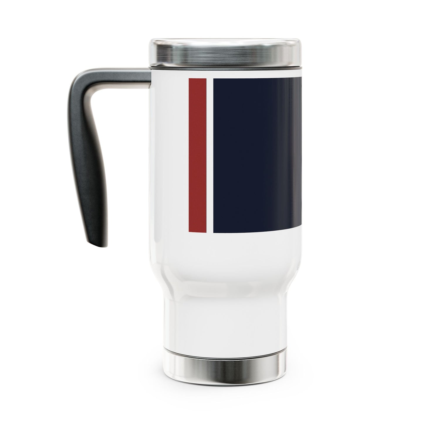 Lunar Midnight & Red-White Striped Stainless Steel Travel Mug with Handle, 14oz