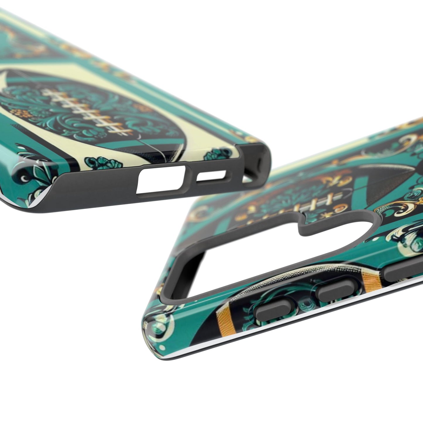 Elegant Floral Motif Phone Case - Tough Cases with Vintage Design -  Damask Teal, Gold & Black Footballs