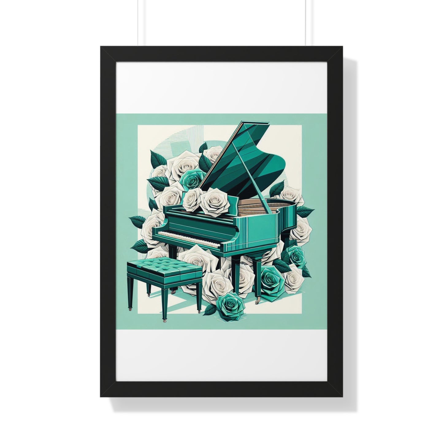 Vertical Poster - Aqua Grand Piano & Roses Wall Art